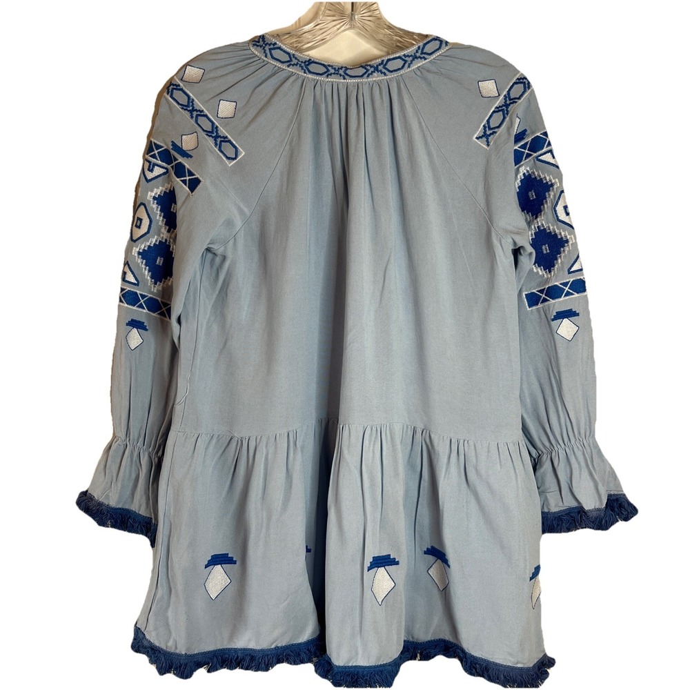 Chicwish Blue Boho Chic Embroidered Blouse  Fringe Tassle Sz Medium - Picture 2 of 7